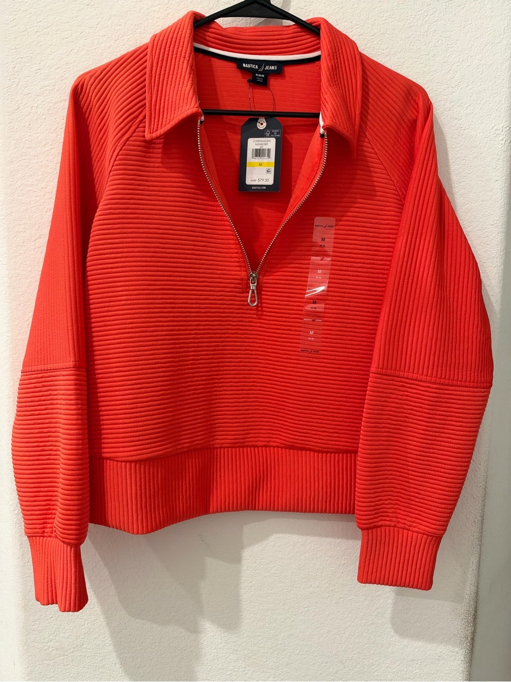Nautica Women’s Orange  Ribbed Half-Zip Pullover